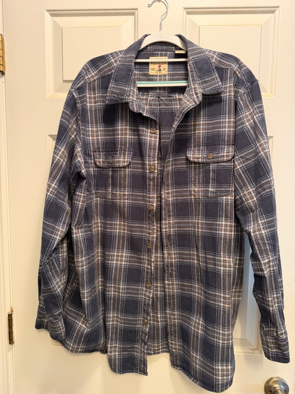 RedHead Men's Navy and White Plaid Button-Down Shirt